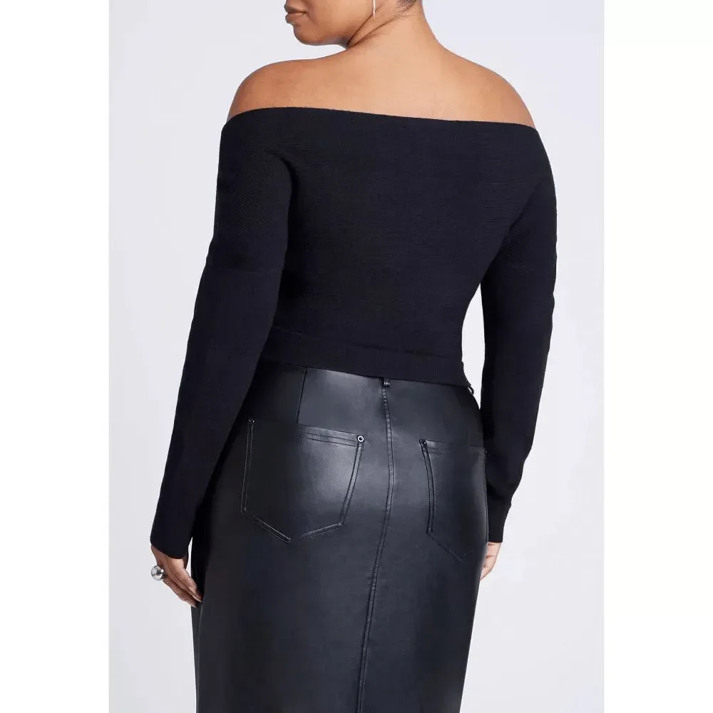 ELOQUII Wrap Front Cropped Sweater - 26/28, Black